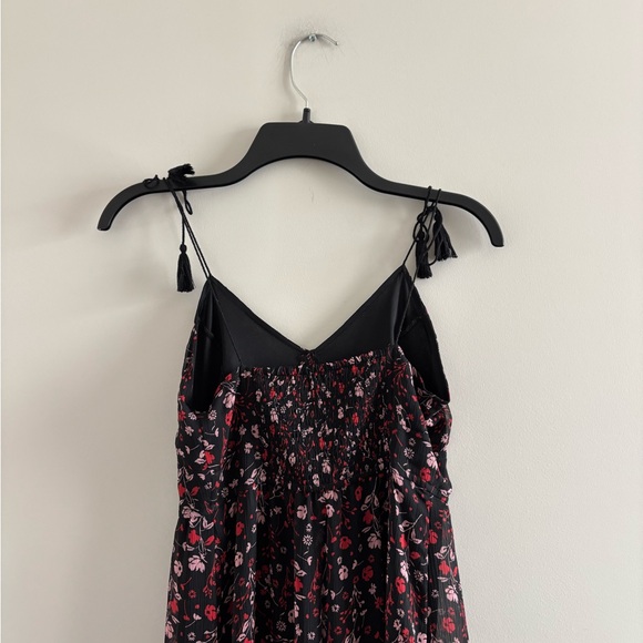 Express Dress Midi High Low Floral Black Red Button S Smocked Whimsigoth Boho - Picture 5 of 11